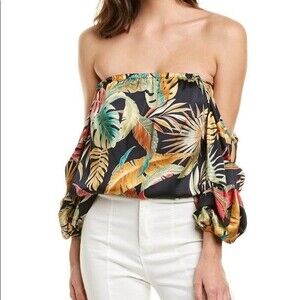 Petersyn Printed Off the Shoulder Top Tropical Prints Blouse Women’s Size Small